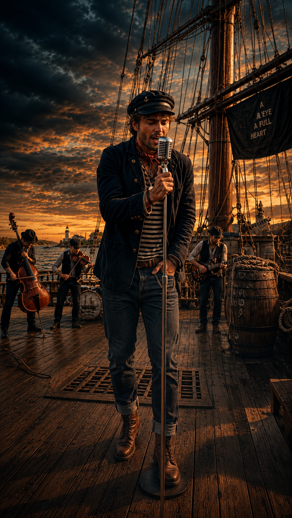 Artie Singing live on the deck of a ship during sunset
